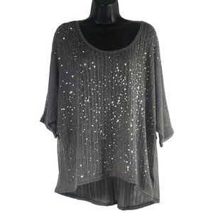 DOLLED Up by FANG Women's Part Sheer Gray 3/4 sleeve top size 1XL sequined